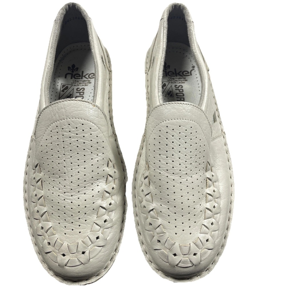 Rieker Men's Beige woven Leather Slip-On sportlich‎ Casual Loafer Shoes 6.5